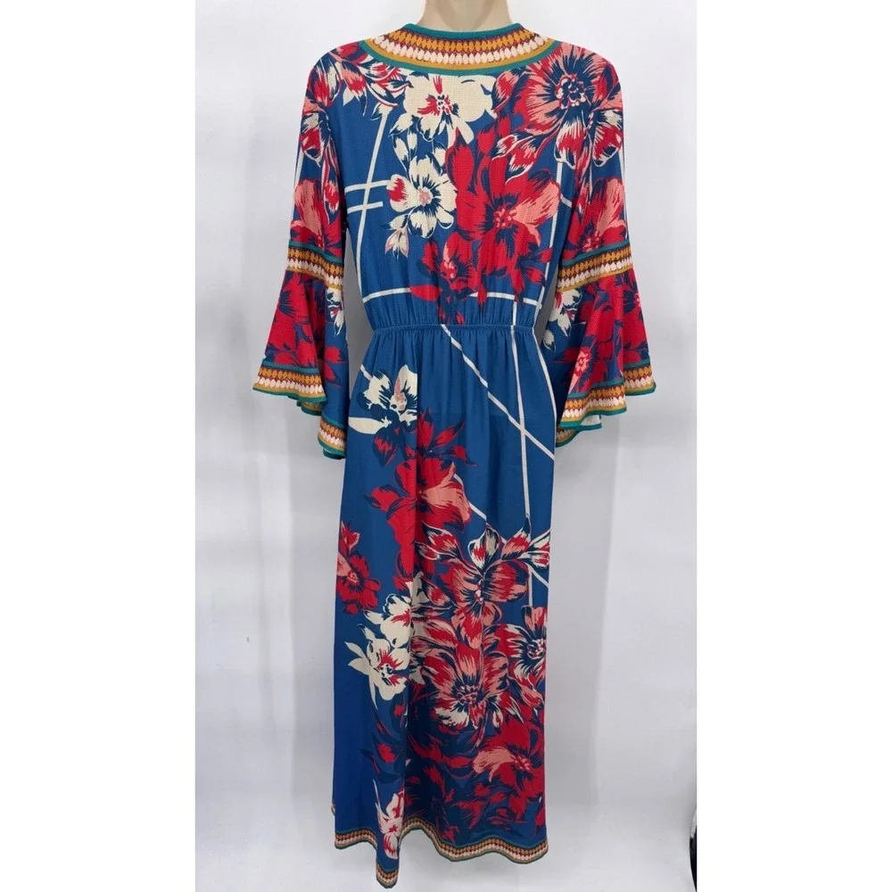 Flying Tomato Festival Maxi Dress XS Blue Floral Print Flare Sleeve Polyester - Picture 9 of 12